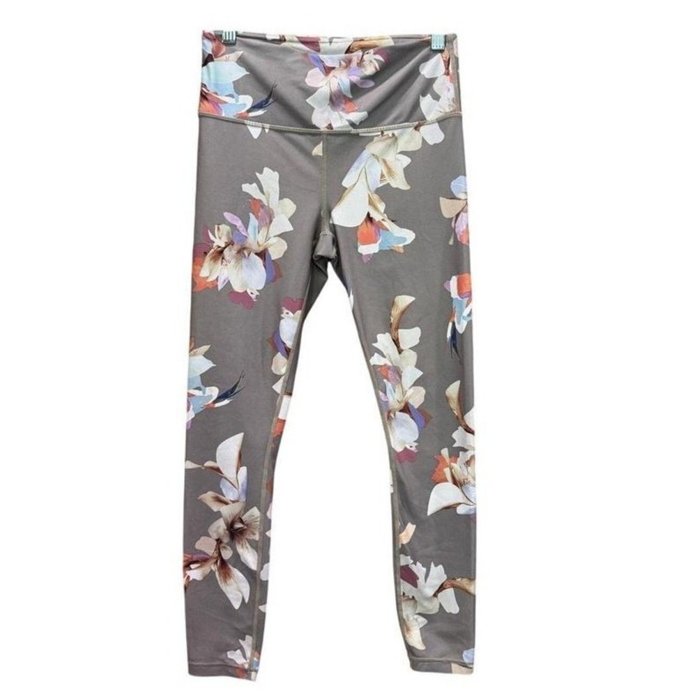 Athleta High Waisted Floral Print Leggings Taupe Multi Color Small Workout Tight